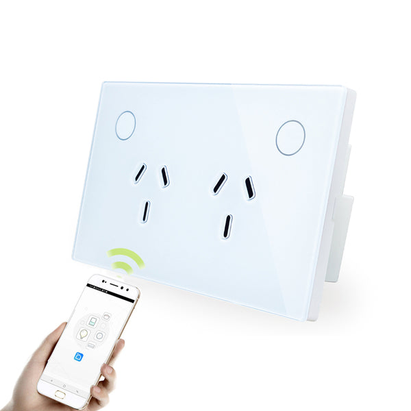 ZIGBEE Smart Socket Double Powerpoint Glass SAA Approved for Australia (Black Or White)