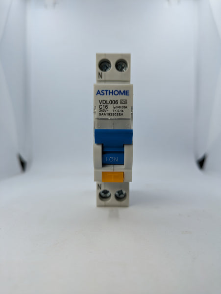 Asthome TYPE A Single Pole C Curve 6ka RCBO Combo ESV Certified (10A, 16A, 20A, 25A, 32A)