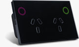 ZIGBEE RGB Backlit Smart Socket GPO Double Powerpoint Glass SAA Approved for Australia (Black Or White) (TREND)