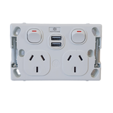 Asthome Double Power Point 10A with Double USB Charger 2.1A Horizontal White